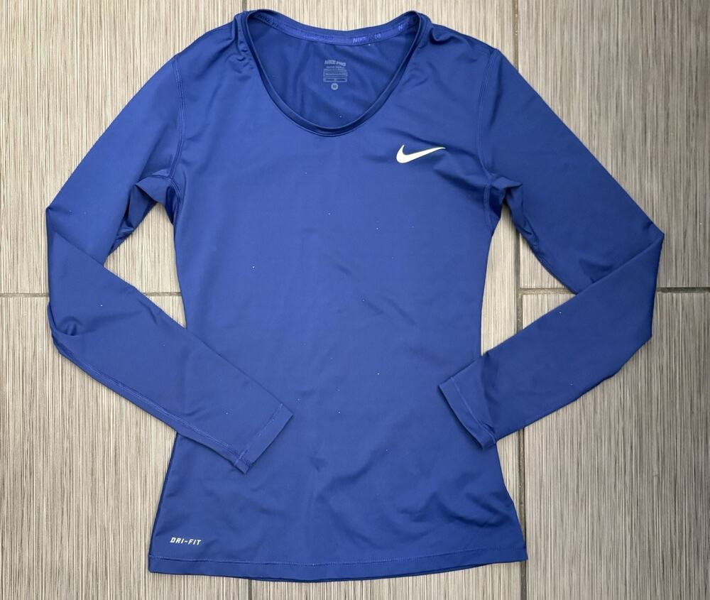 Nike Pro Royal Blue Long Sleeve Fitted T-shirt Women’s Size Medium Activewear